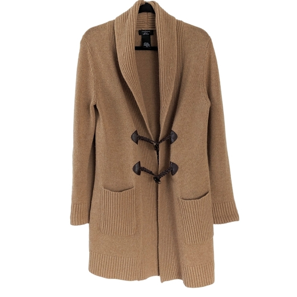 Lord & Taylor cashmere blend antler buttond long cardigan Camel brown medium